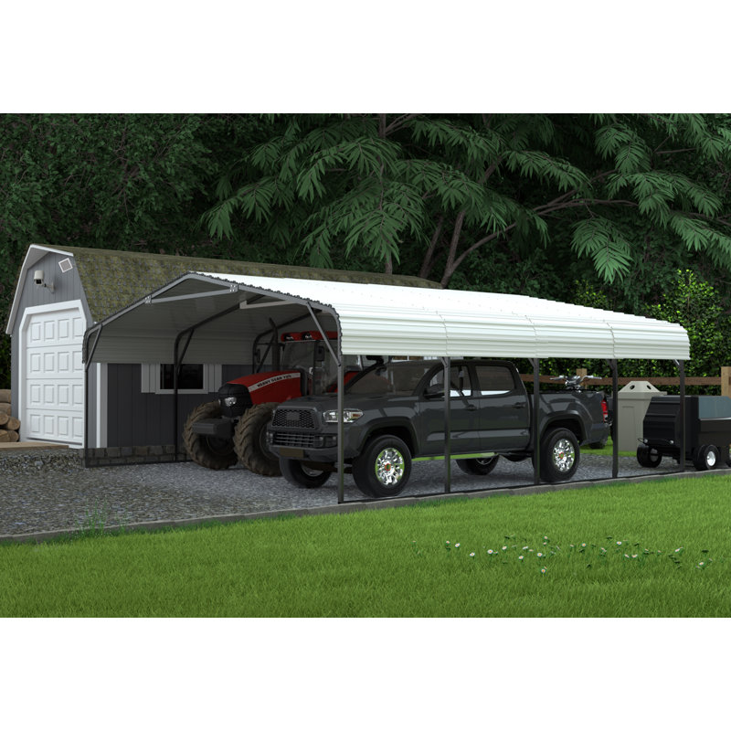 20 ft. W x 20 ft. D Heavy Duty Carport with Galvanized Steel Roof, Cream White