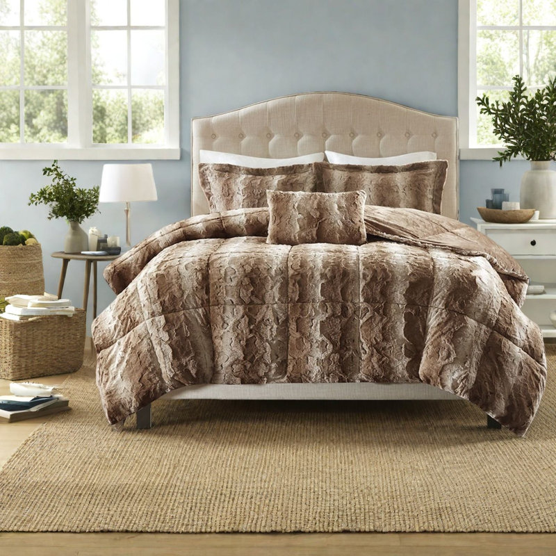 Ensembles de literie luxueux en fausse fourrure brune, édredon en polyester pour la maison
