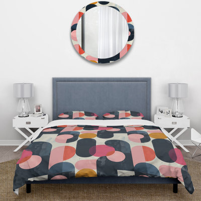 Black Pink Midcentury Geometric Shapes II - Midcentury Colors Soft Line Duvet Cover Set