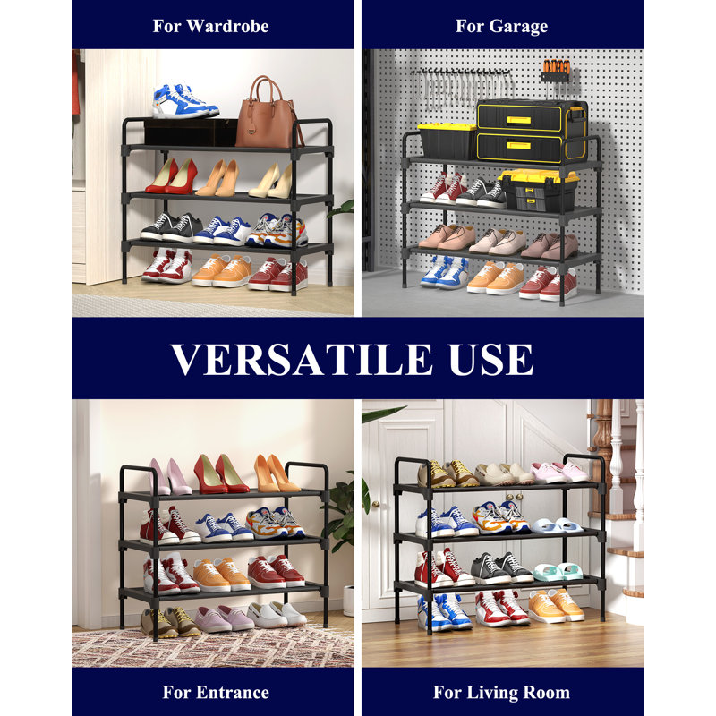 Shoe Rack for Closet, Sturdy Shoe Storage for Entryway, Space-Saving Shoe Rack Small and Shoe Shelf, 27.6" Wide, Black, Black