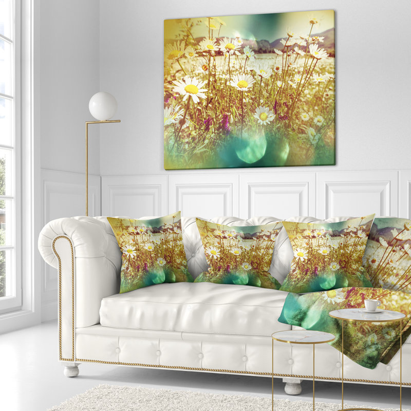 Fleurs de camomille Beautiful Blossom - coussin à imprimé floral, 16 po x 1 po, Coussin décoratif