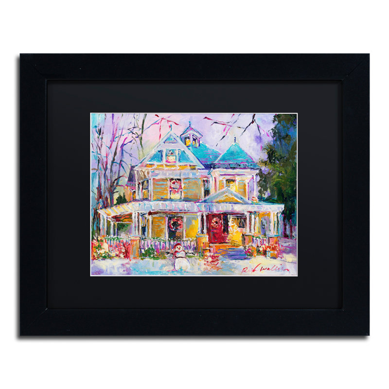 « christmas house », impression sur toile, H 11 po x l 14 po x P 0,5 po, Noir, Cadre noir