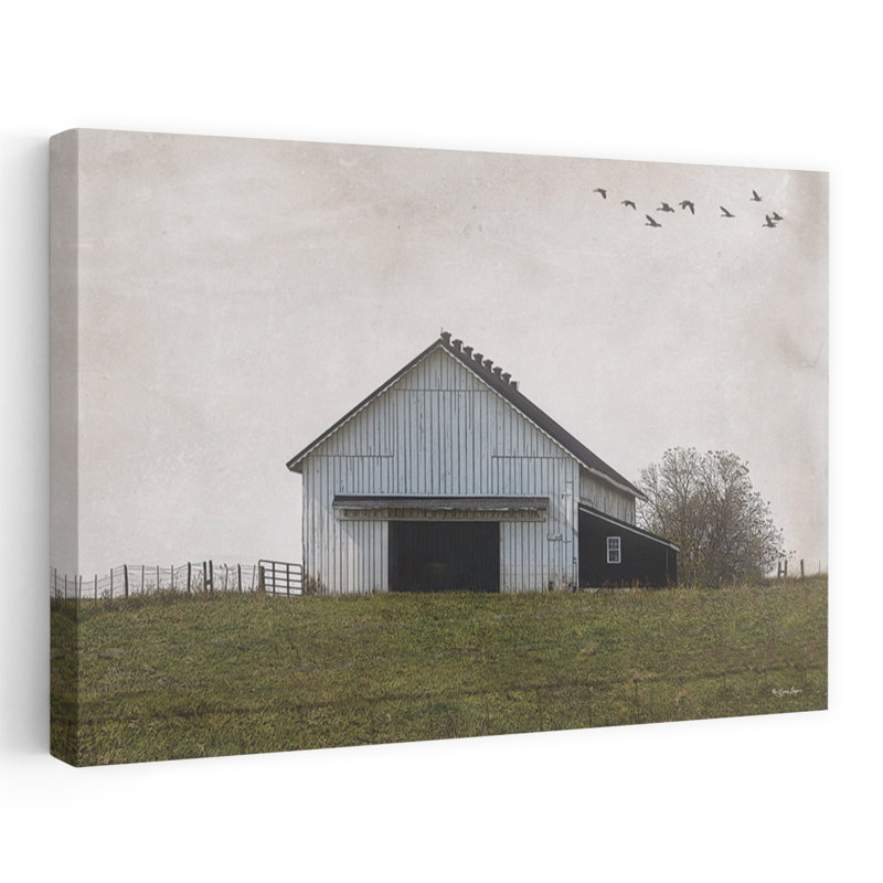 Paysage campagne rustique, abstrait, oiseau contemporain, architecture, art, H 16 po x l 24 po