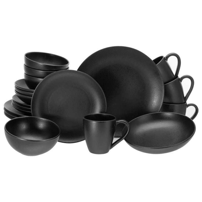 Magic Black Coupe, Dinnerware Set with Mug, Service for 4