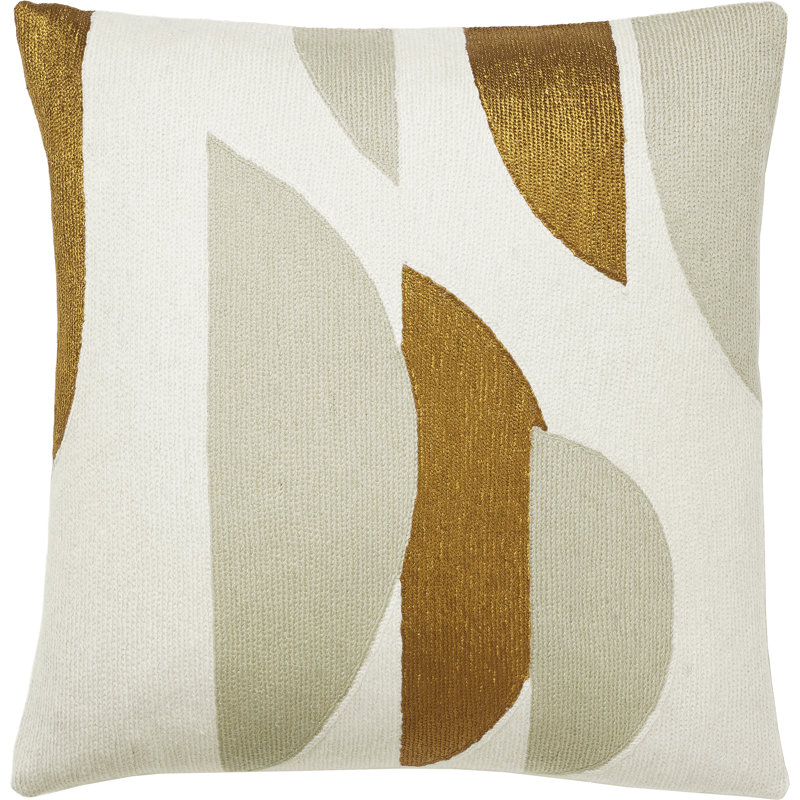 Slice Hand-Embroidered Chain Stitch Pillow, Cream/Oyster/Gold Rayon