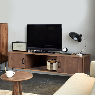 Console média en bois récupéré de style industriel avec rangement - bois massif, finition naturelle, salon, 60 po de profondeur, 18 po de largeur, 20 po de hauteur, armoire naturelle, pour P x P H