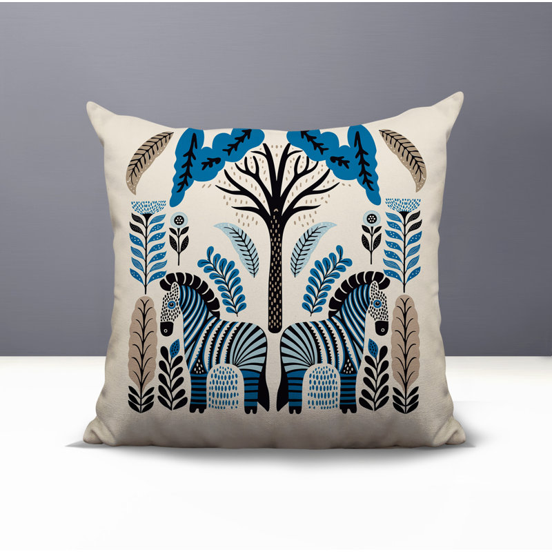 Oreiller carré réversible intérieur / extérieur Zuby Zebra, Turquoise, Carré 17 po