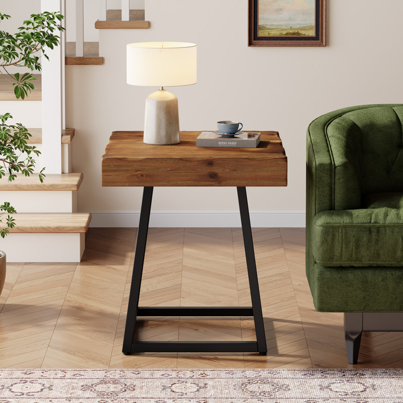 19.69" Solid Wood End Table, Industrial Side Table With Metal Frame, Single Pack
