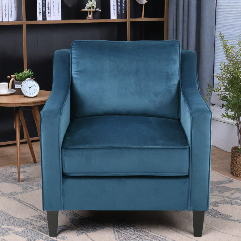 Chaise d'appoint moderne en velours bleu avec accoudoirs inclinés pour la maison