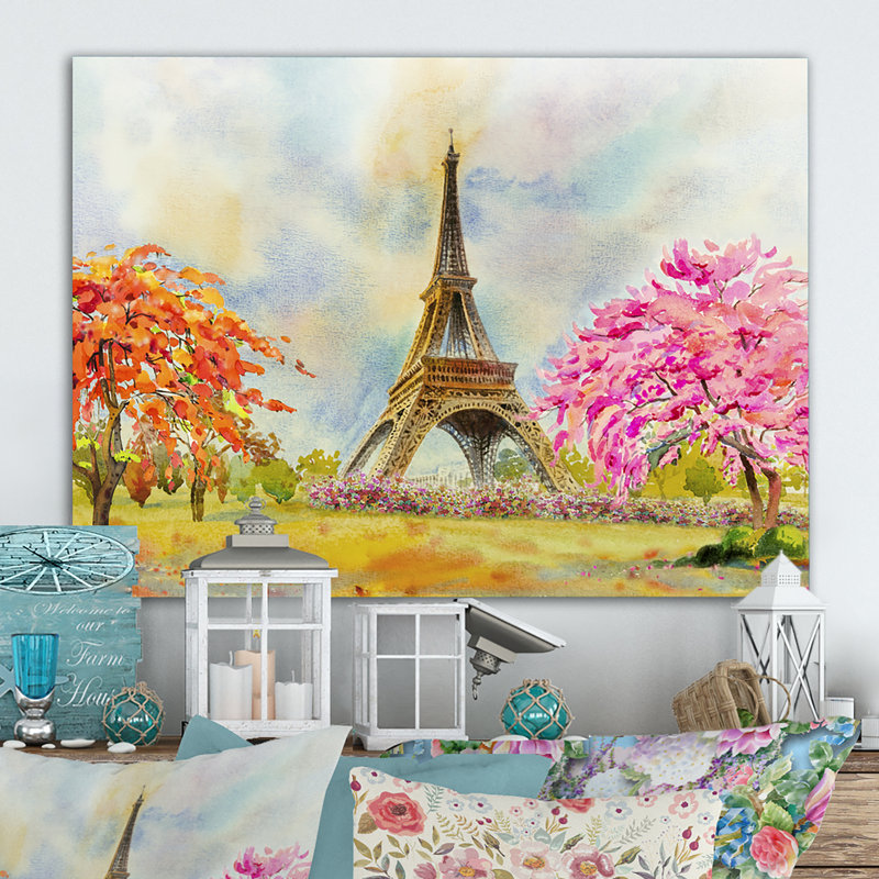 «Paris Eiffel Tower In Beau Fitul Summer», reproduction sur toile flottante, H 16 po x l 32 po x P 1 po, Toile tendue