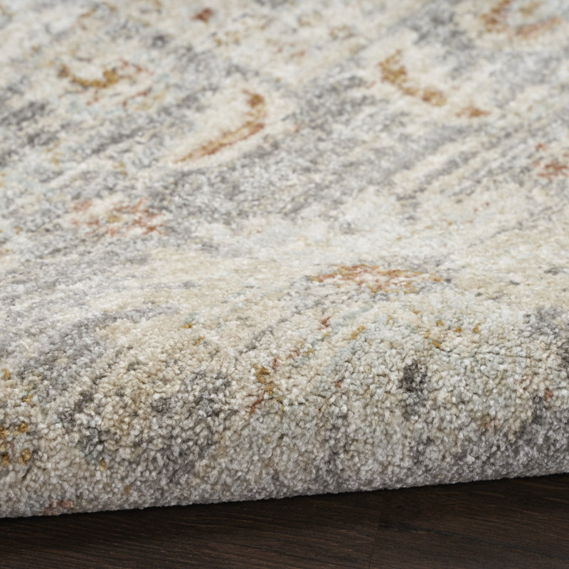 Tapis oriental beige tissé à la machine 3 pi x 5 pi ivoire et gris