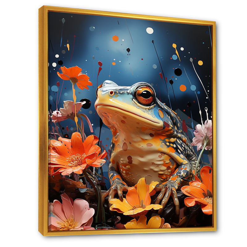 «Expressionist Frog Mouvement I» sur toile, Cadre flottant doré, H 32 po x l 24 po x P 1 po