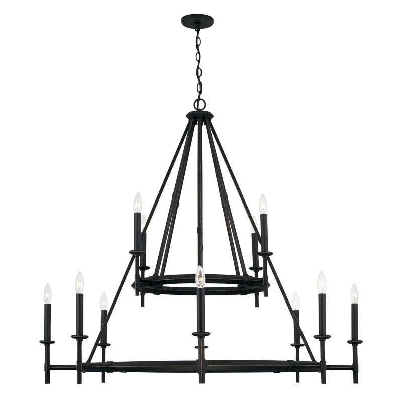 Elegant 12-Light Brushed Black Iron Oversized Chandelier