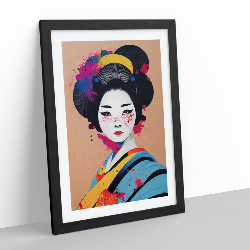 Geisha Splashed No.3 - Single Picture Frame Painting, Black, 64cm H x 46cm W x 2cm D