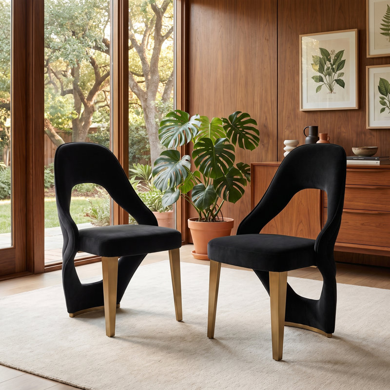 Ensemble de 2 chaises de salle à manger noires à dossier ouvert avec revêtement rembourré, Ensemble de 2, Noir