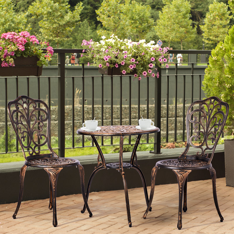 Outdoor 3-Piece Cast Aluminum Iris Bistro Set, Brown