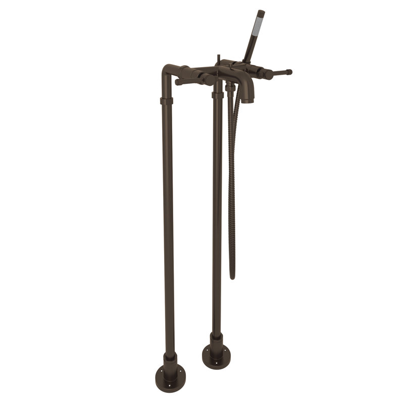 Campo Floor Mount Tub Filler, Laiton toscan, Poignée levier industrielle en métal