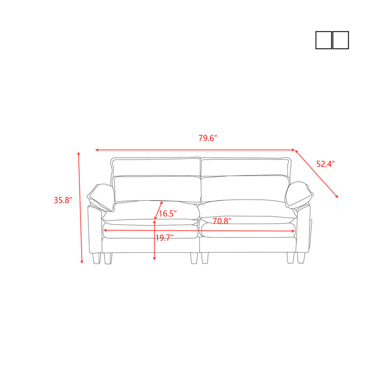 Canapé modulaire Luqi, Noir, noir, noir, noir, 2, H 35,8 po x l 79,6 po x P 32,4 po