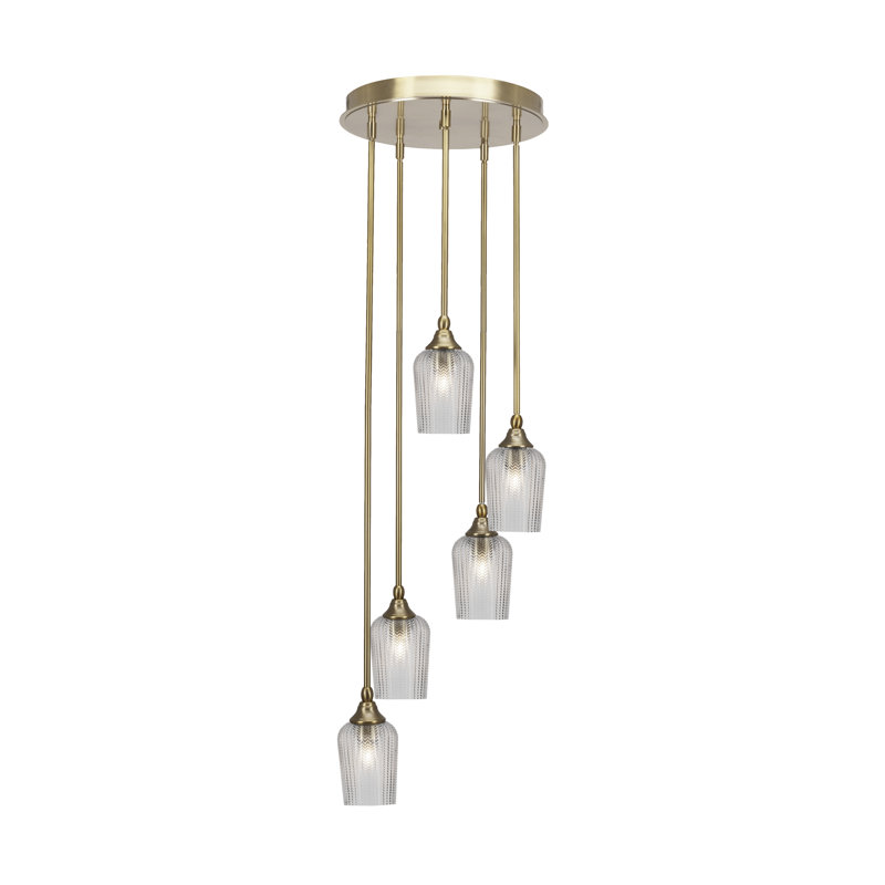 Luminaire suspendu suspendu en grappe 5 lumières Empire avec verre de 5 po Empire, Laiton New Age, Transparent