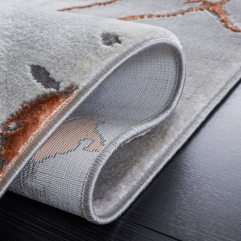 Carista Abstract Gray/Orange Area Rug, Rectangle 2'7" x 5'