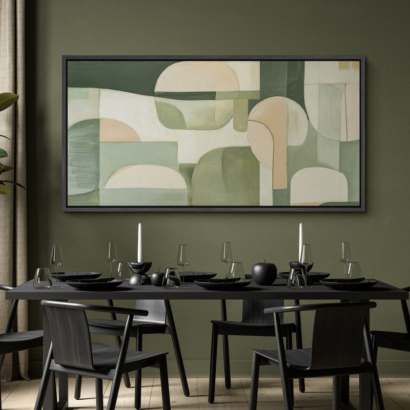 Mid Century Modern Abstract Shapes - Oversized Framed Wall Decorations Canvas Print, Black, 30" H x 60" W