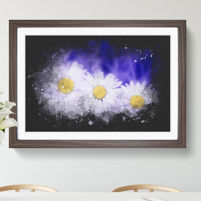 Three White Daisies Paint Splash - Picture Frame Graphic Art