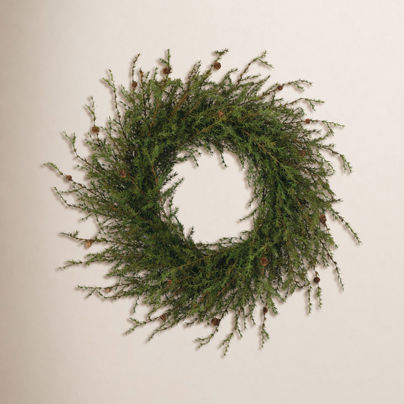 Couronne de pin artificielle, H 42 po x l 42 po x P 15 po
