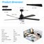 Ventilateur de plafond noir 65 pouces avec lumière, ventilateur à 5 pales à DEL à intensité variable avec télécommande, conception moderne et silencieuse pour le salon et la chambre à coucher