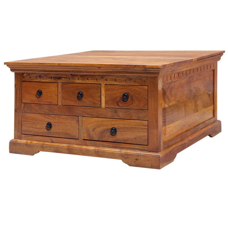 Oxford Solid Wood Block Coffee Table with Storage, Honey
