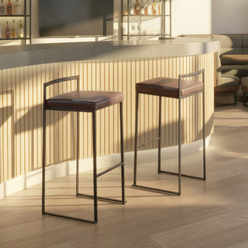 Tabouret de bar et de comptoir Ernestine, Similicuir brun, Noir, Tabouret de bar (siège d'une hauteur de 31 po)