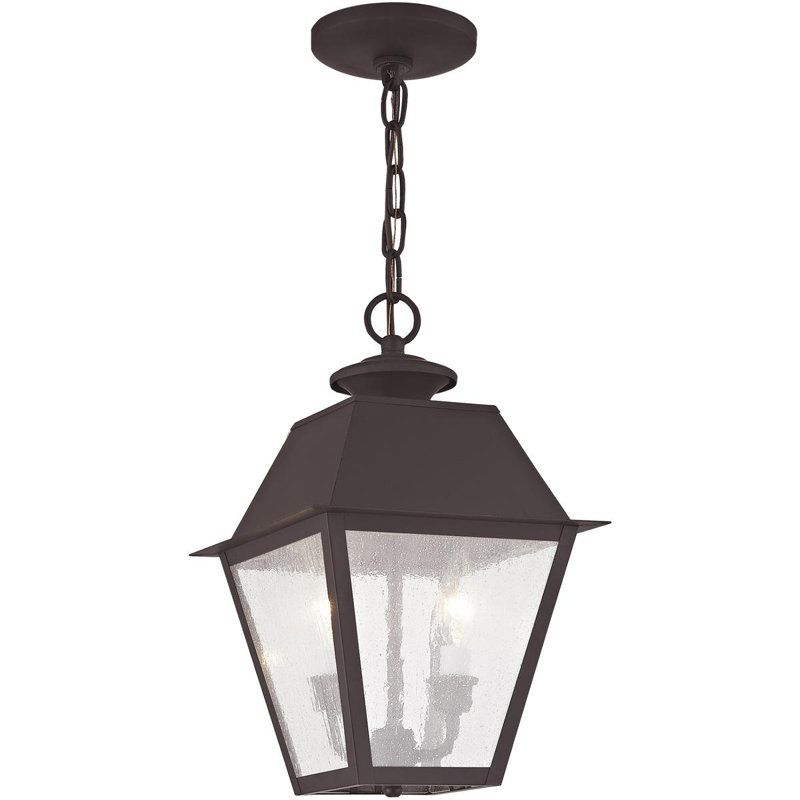 9in2 Light Outdoor Chain Lantern Pendant Fixture with Seeded Glass Shade, Bronze