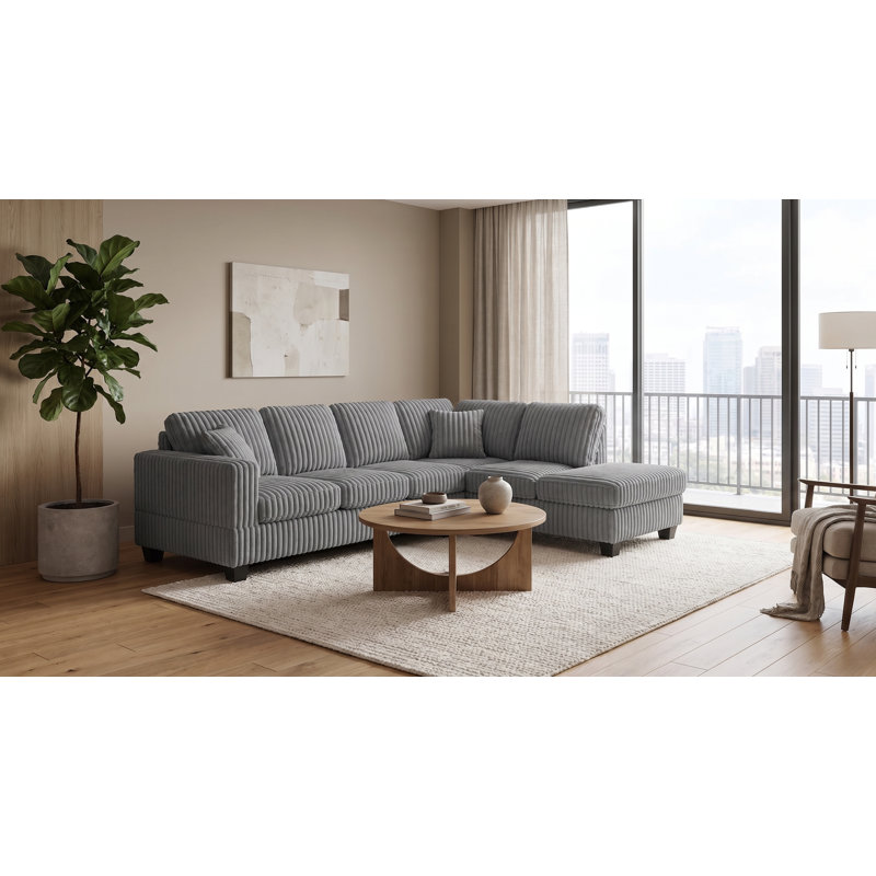 Vega Reversible Sectional In Faux Fur, Gray Faux Fur