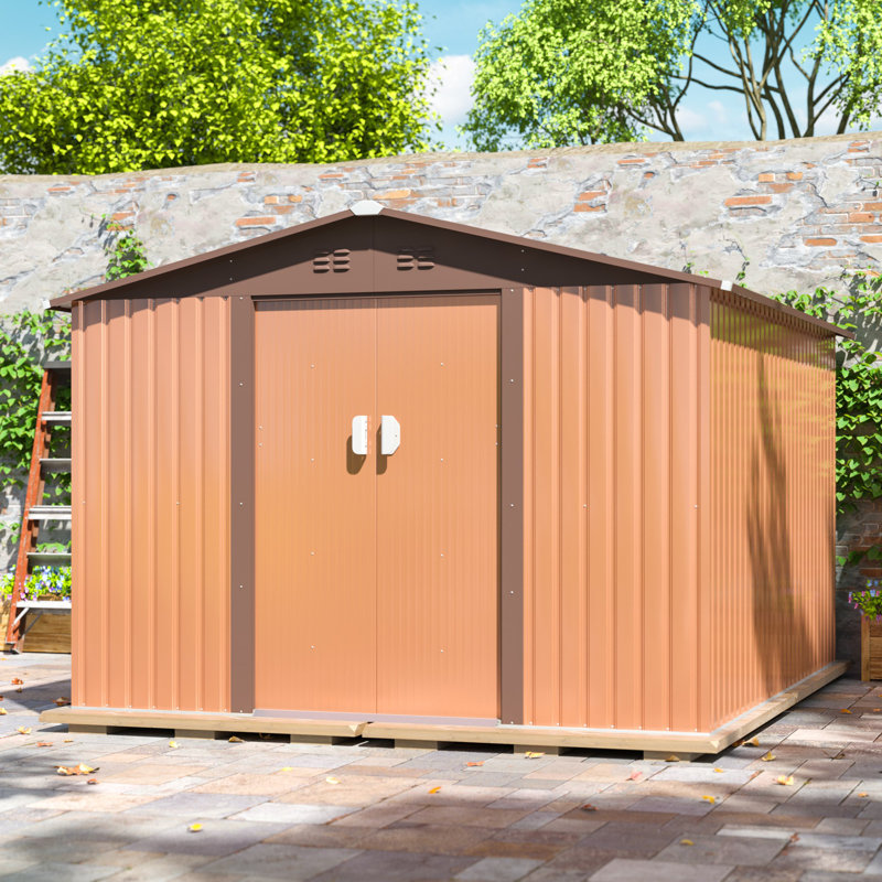 9.1 x 10.5 Ft Coffee Metal Outdoor Storage Shed with Windows