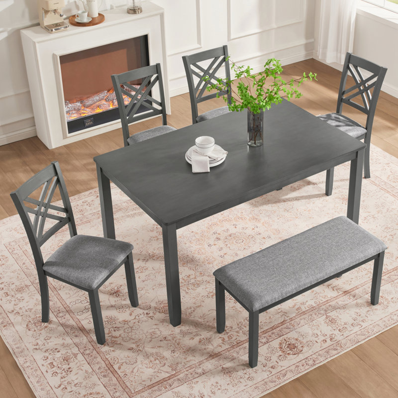 6-Piece Kitchen Dining Set with Rectangular Table, 4 Upholstered Chairs and Bench