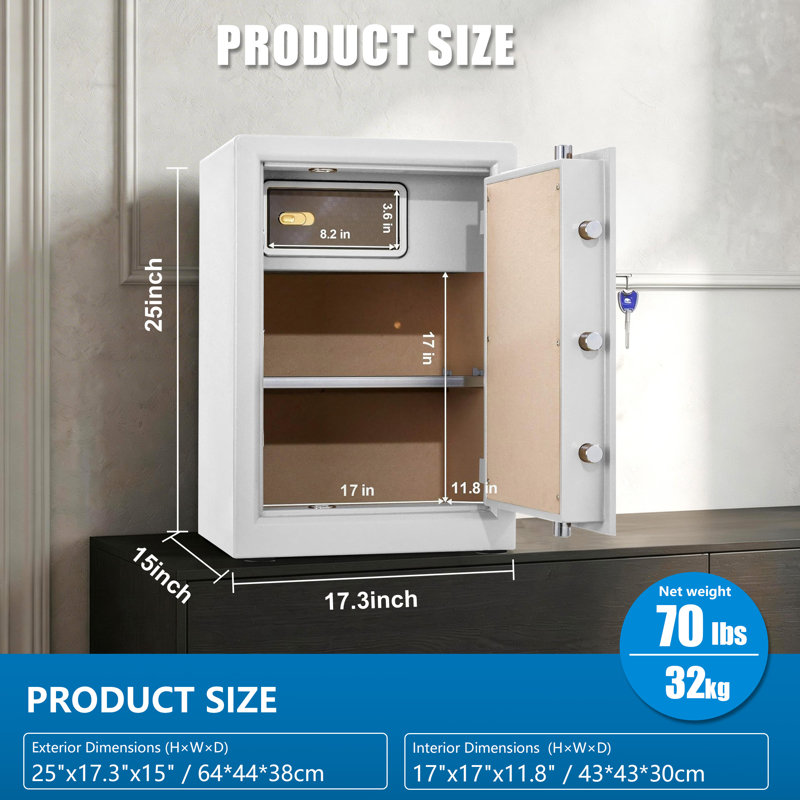 Tigerking 3,7 pi³ Grand coffre-fort, coffre-fort sécuritaire pour la maison avec coffre-fort intérieur, sac à documents étanche, serrure à clavier numérique électronique, pour le bureau de la maison