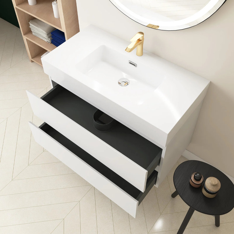 Meuble-lavabo simple 36 po avec plateau Semyah, Blanc, Blanc