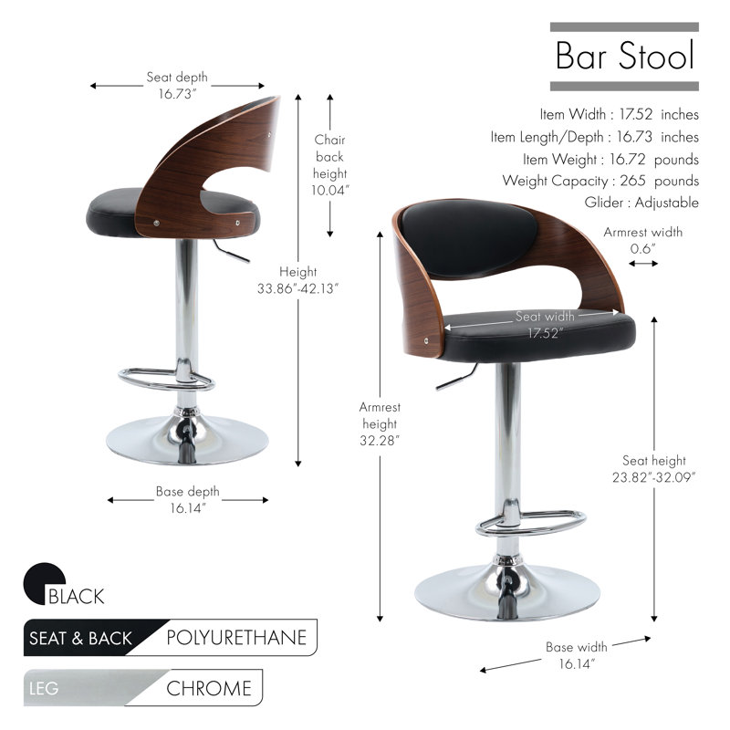 Brewton Swivel Adjustable Height Bar Stool, Black