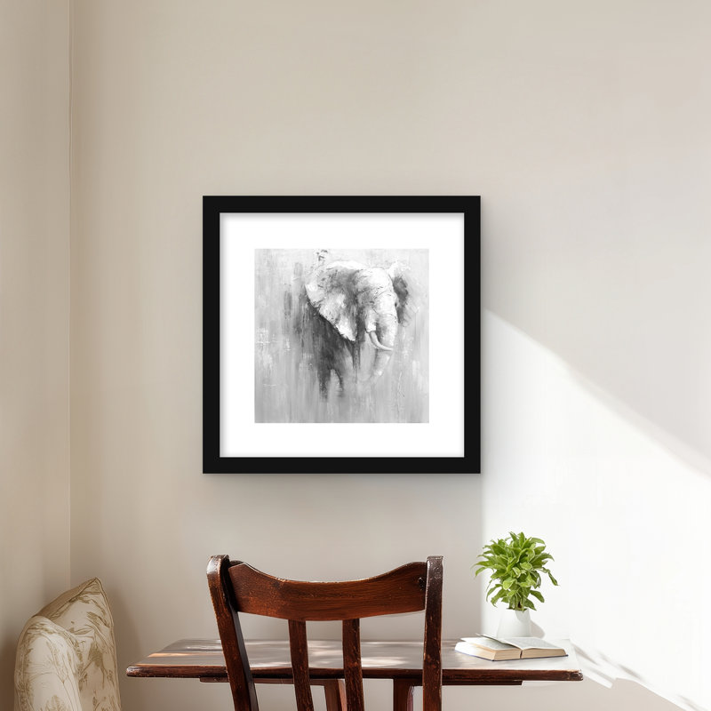 «Abstract Grayscale Elephant», reproduction encadrée en noir et blanc, Noir, H 16 po x l 16 po