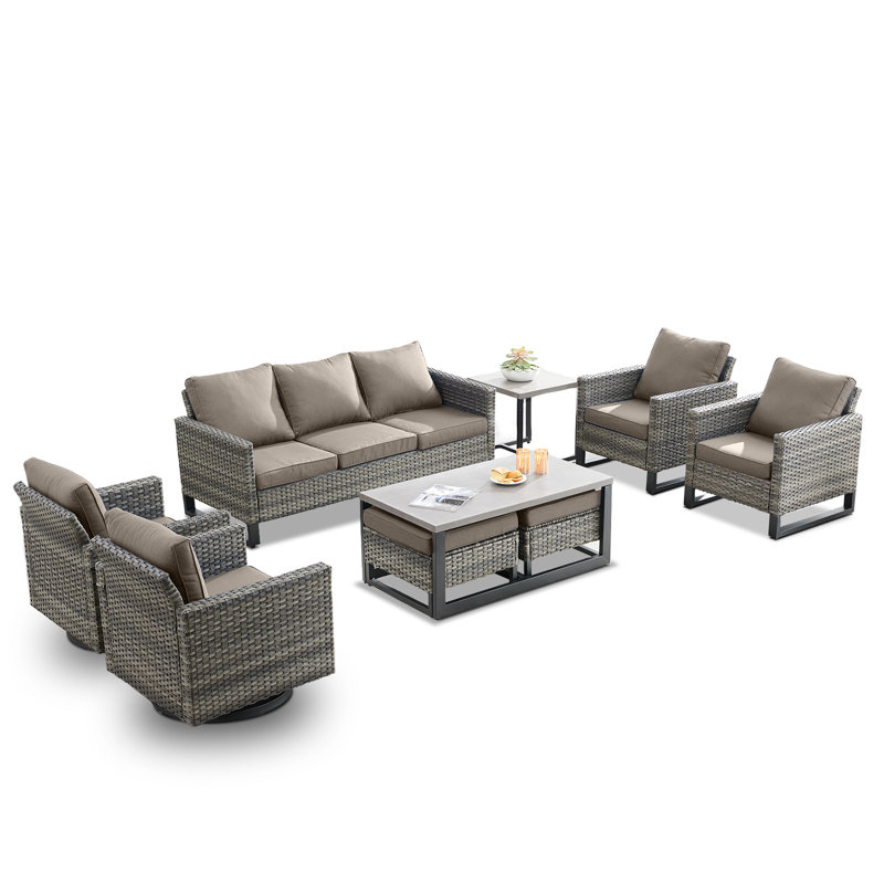 Nazime Wicker 7 - Person Patio Conversation Set with Cushions, Gray