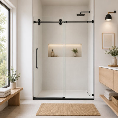 75 inch frameless single sliding door glass shower room, transparent SGCC tempered glass