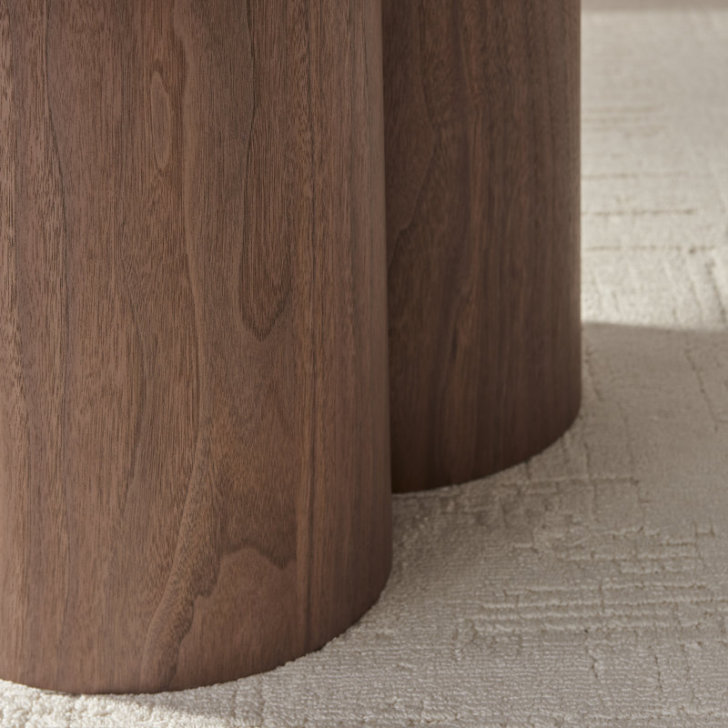 Delshawn Pebble Shaped Pillar Legged Round Veneer Wood Coffee Table - Luxury Scandi Style, Walnut