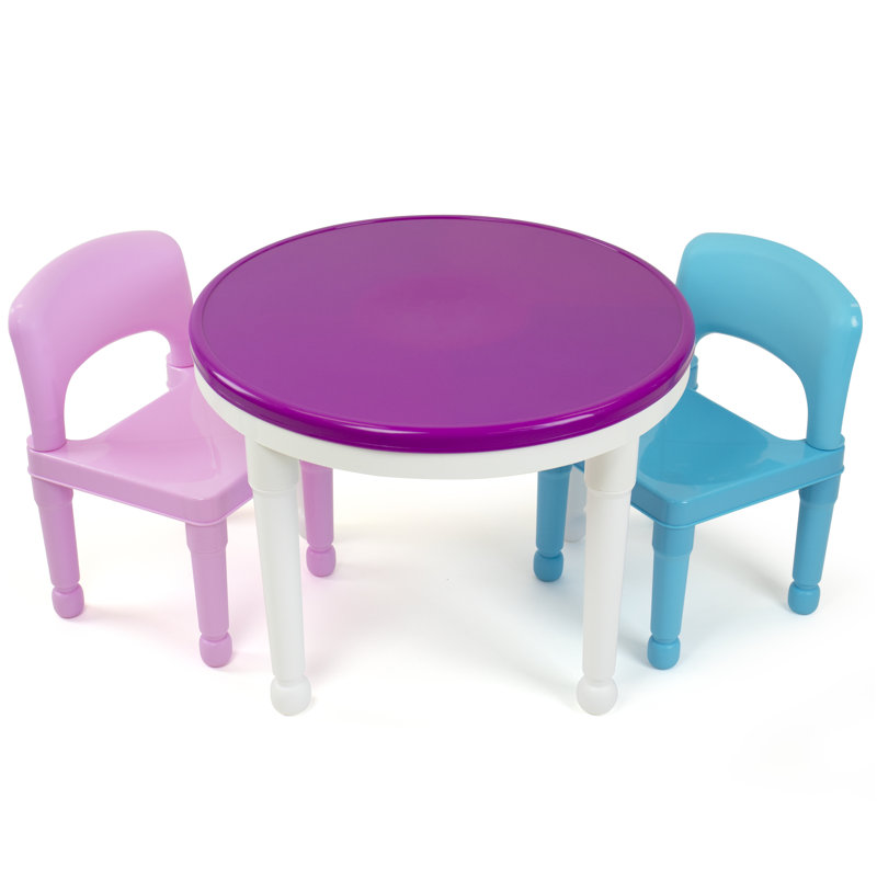 Kids 3 Piece Round Play Or Activity Table and Chair Set, Purple/White