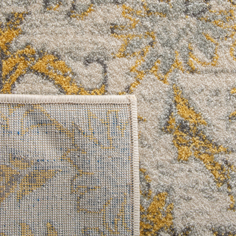 Adie Damask Ivory/Gold Area Rug, Rectangle 8' x 10'