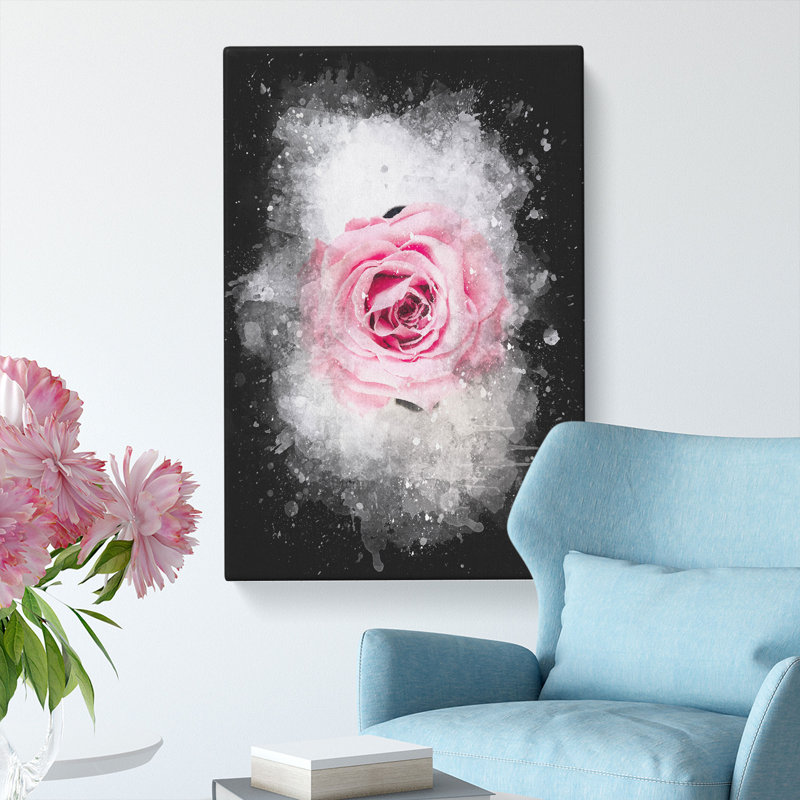 Lone Pink Rose Abstract - Wrapped Canvas, 76cm H x 50cm W x 3cm D