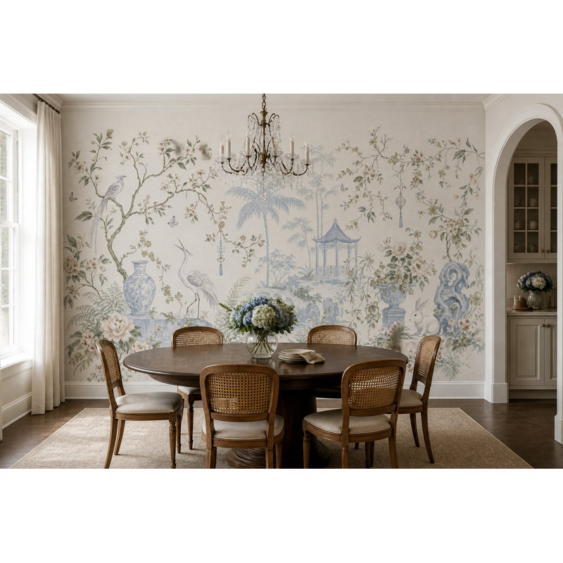 Papier peint amovible de jardin chinois Chinoiserie, 140 po x 108 po, Textured Non-Pasted