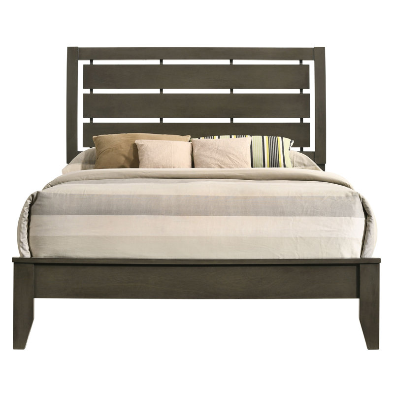 Joseph Queen Sleigh Bed with Slatted Headboard, Gray