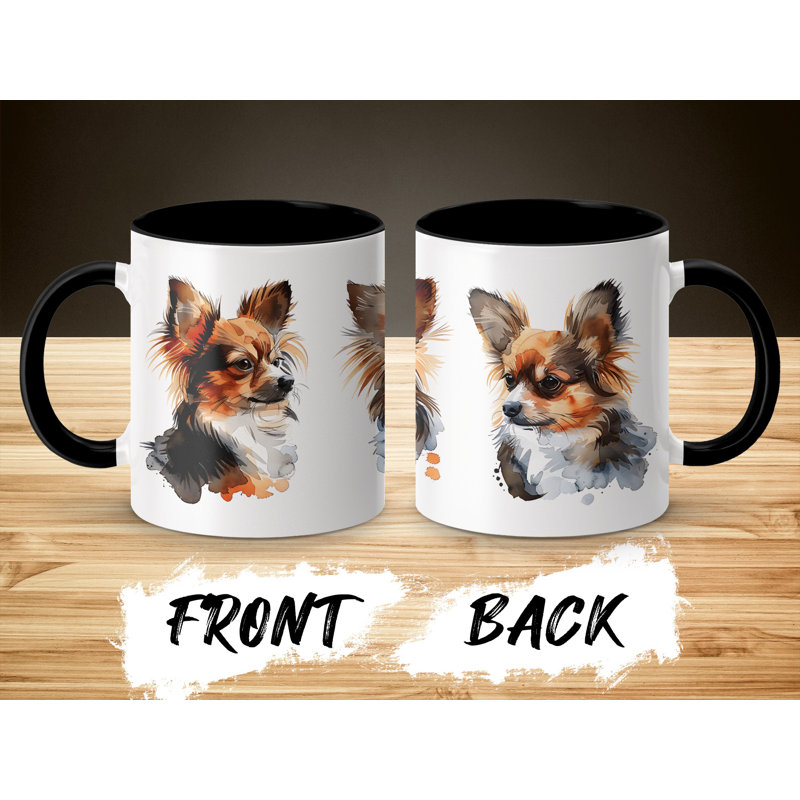 Three Papillon Dog Watercolor Art 11oz Coffee Mug, 3, Black