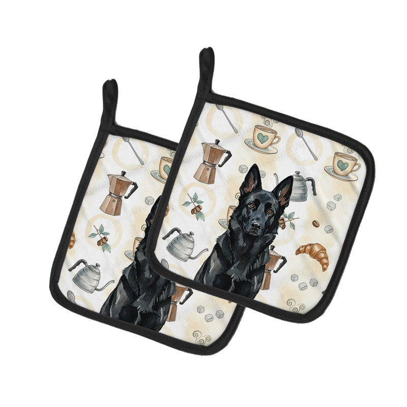 Black German Shepherd Coffee Bar Pair of Pot Holders