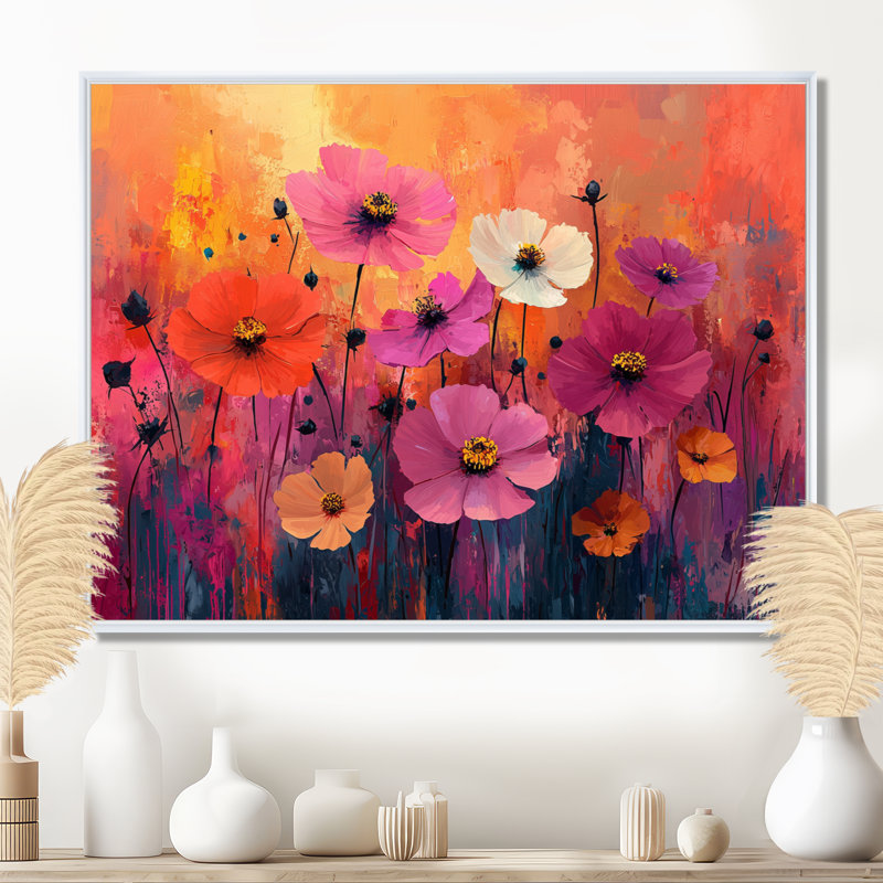 Jackielyn Neon Meadow in Bright Contrasts Pop Art - Fleurs murales sur toile, H 24 po x l 32 po, Blanc