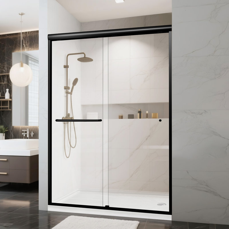 44" - 48" W x 72" H Adjustable Semi-Frameless Sliding Shower Door, Bypass Bath Enclosure with 1/4"(6mm) ANSI Tempered Safety Glass